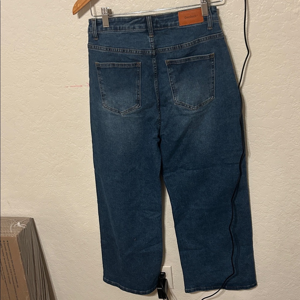 🎟️GENLECK size 6 NWT Wide Leg High-Rise Jeans in Dark Blue stretch capri baggy - Picture 7 of 9